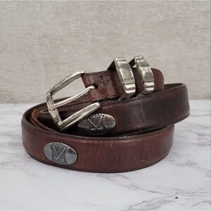 Golf Belt Men's Dark Brown Full Grain Leather Witg Silver Toned Conchos Buckle
